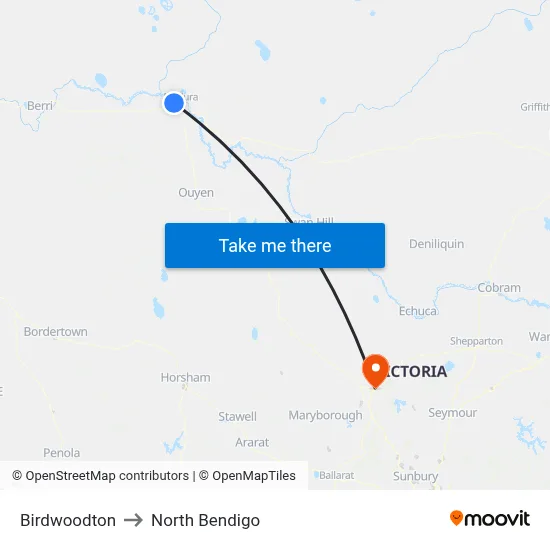 Birdwoodton to North Bendigo map