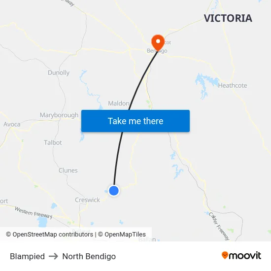 Blampied to North Bendigo map