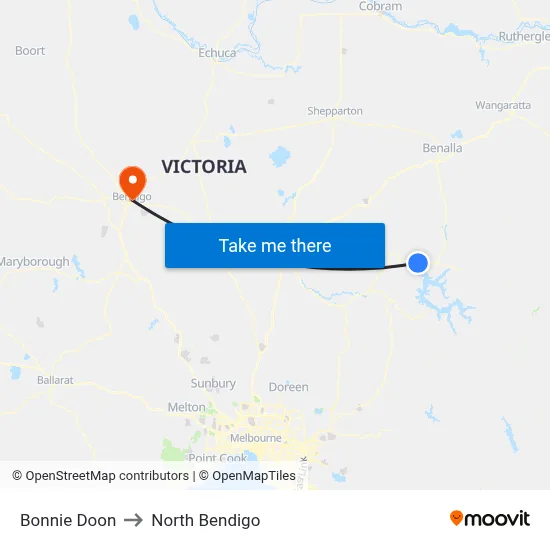 Bonnie Doon to North Bendigo map