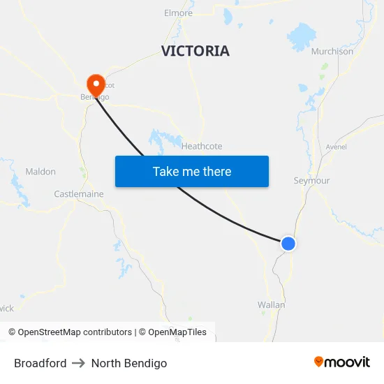 Broadford to North Bendigo map