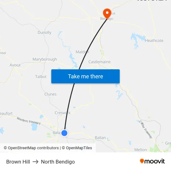 Brown Hill to North Bendigo map