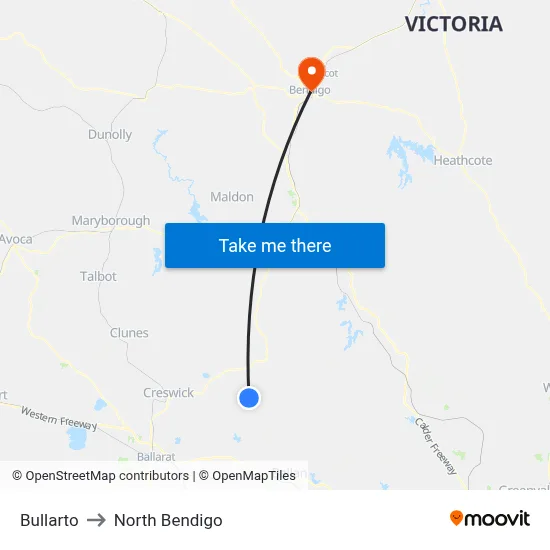 Bullarto to North Bendigo map