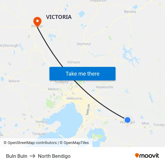Buln Buln to North Bendigo map