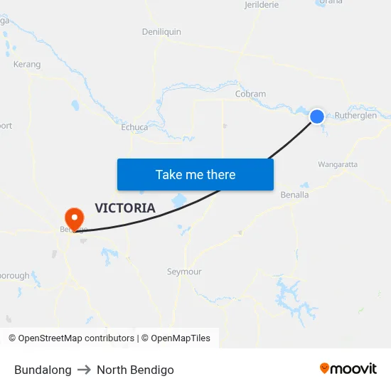 Bundalong to North Bendigo map