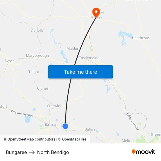 Bungaree to North Bendigo map