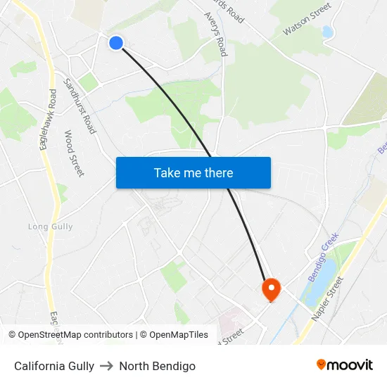 California Gully to North Bendigo map