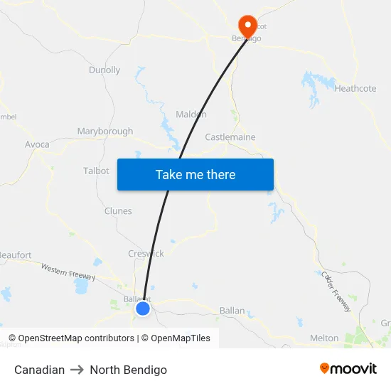 Canadian to North Bendigo map