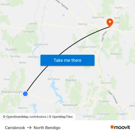 Carisbrook to North Bendigo map