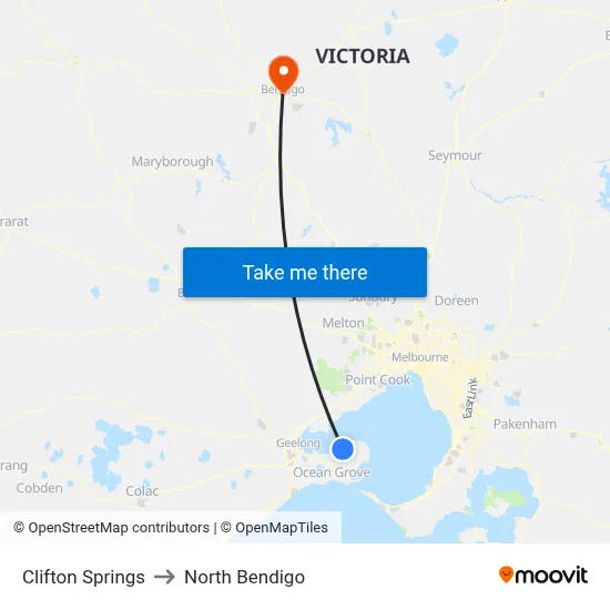 Clifton Springs to North Bendigo map
