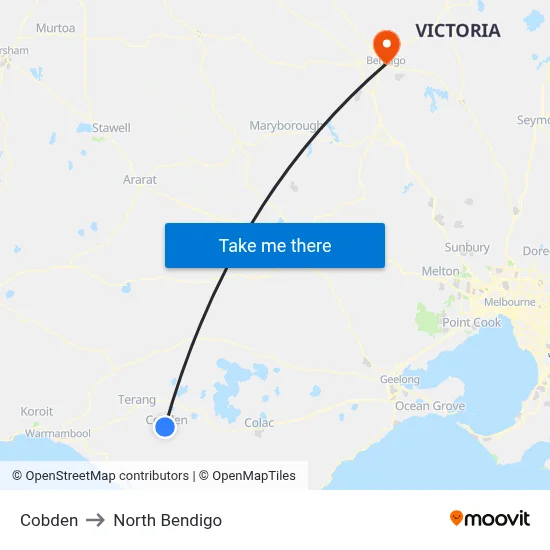 Cobden to North Bendigo map