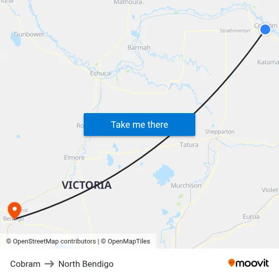 Cobram to North Bendigo map