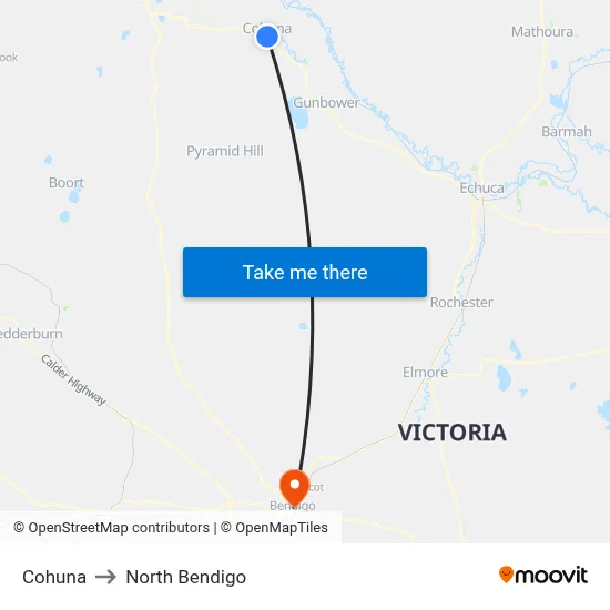Cohuna to North Bendigo map