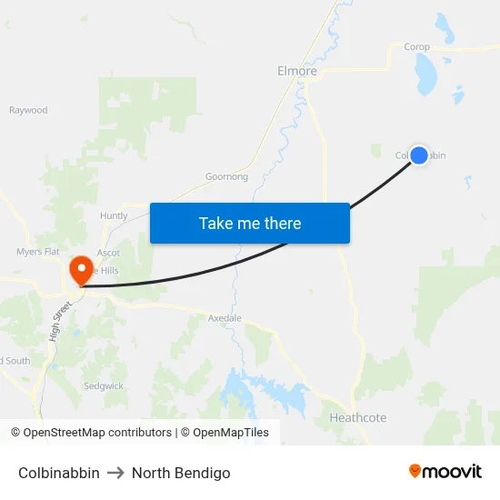 Colbinabbin to North Bendigo map