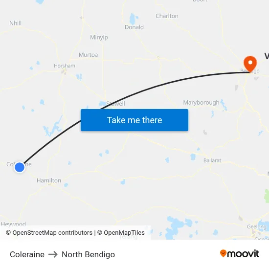 Coleraine to North Bendigo map