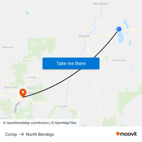 Corop to North Bendigo map