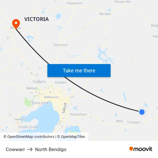 Cowwarr to North Bendigo map