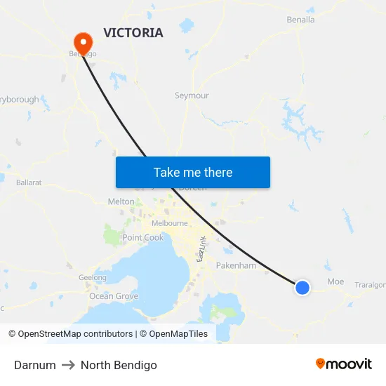 Darnum to North Bendigo map