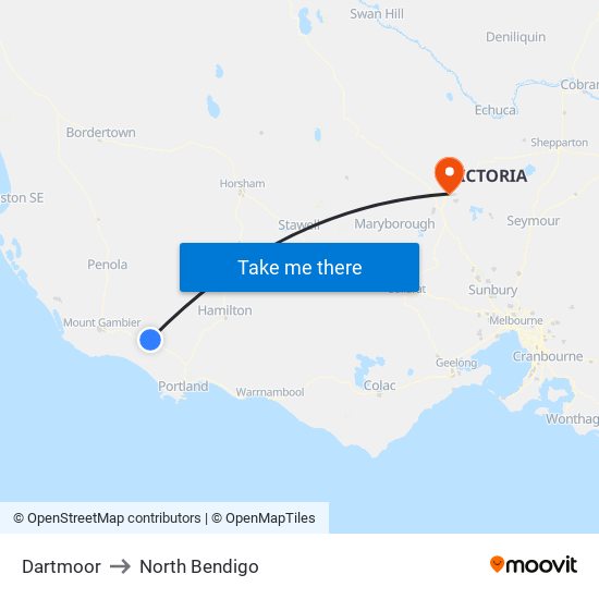 Dartmoor to North Bendigo map