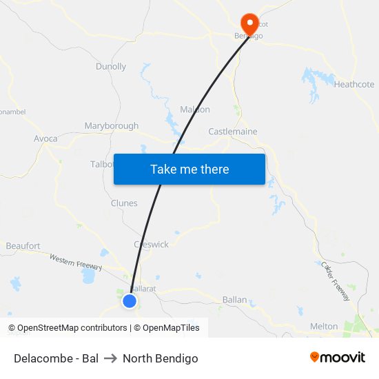 Delacombe - Bal to North Bendigo map