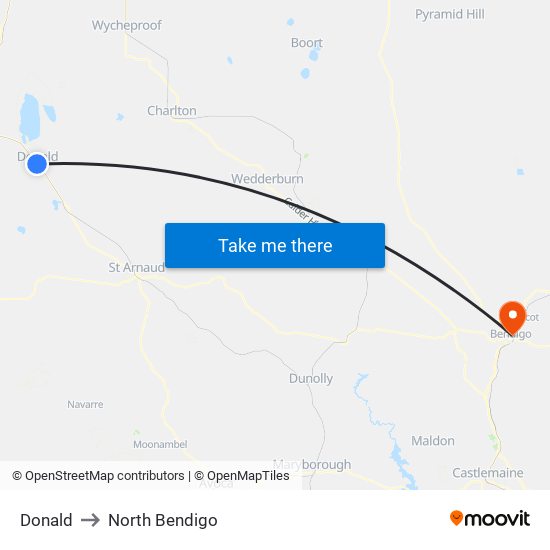 Donald to North Bendigo map