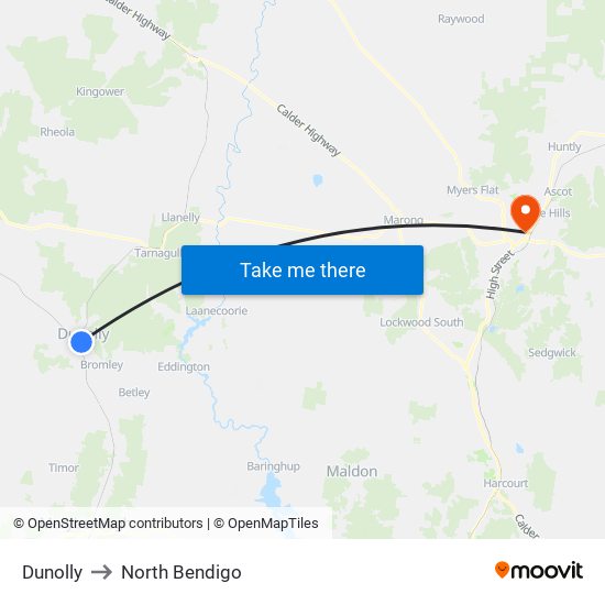 Dunolly to North Bendigo map