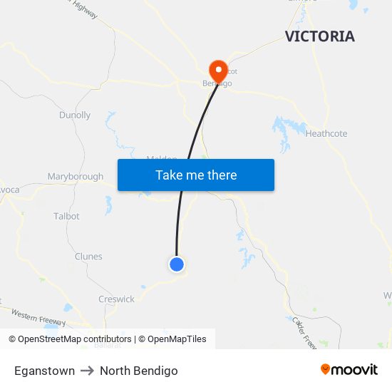 Eganstown to North Bendigo map