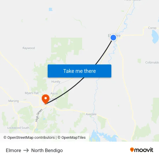 Elmore to North Bendigo map