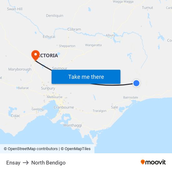 Ensay to North Bendigo map