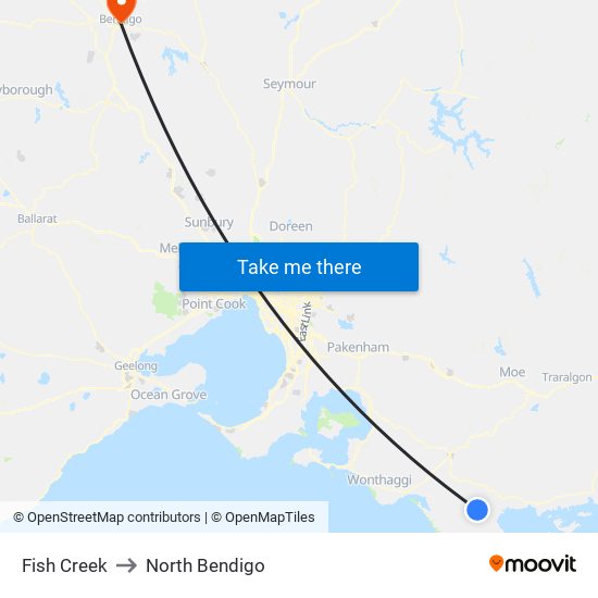 Fish Creek to North Bendigo map