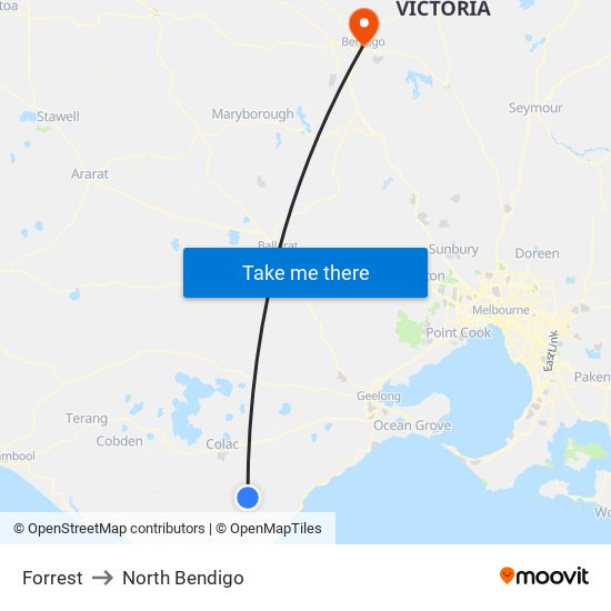 Forrest to North Bendigo map