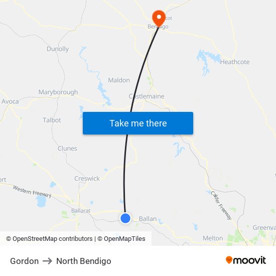 Gordon to North Bendigo map