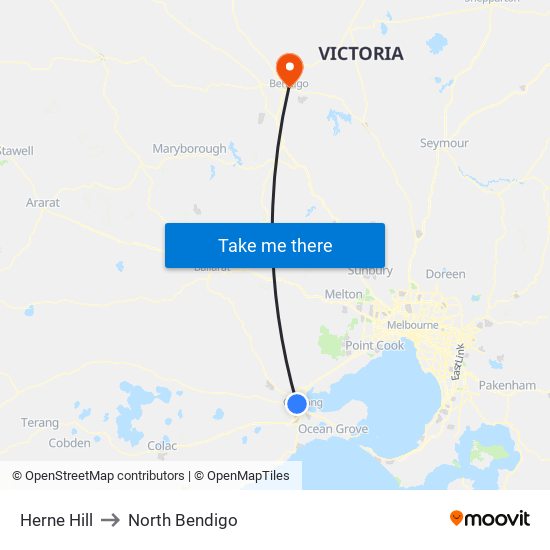 Herne Hill to North Bendigo map