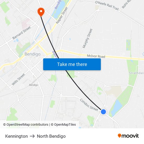 Kennington to North Bendigo map