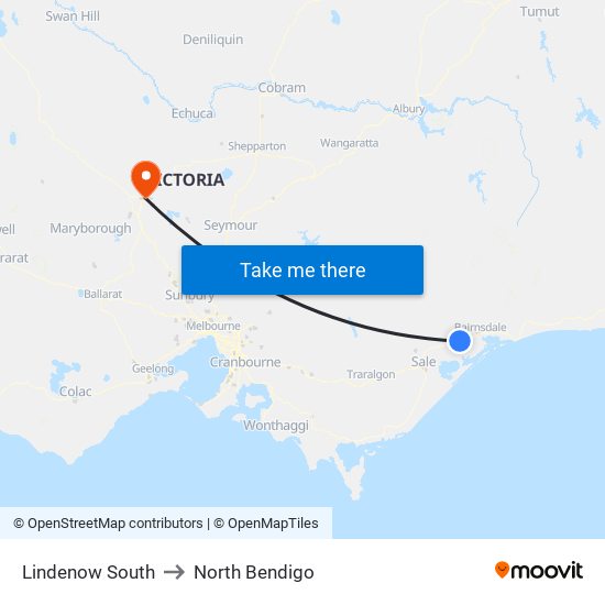 Lindenow South to North Bendigo map