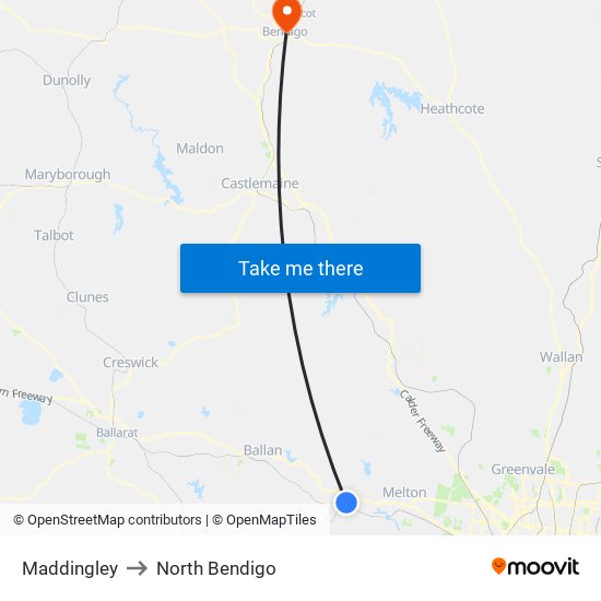 Maddingley to North Bendigo map