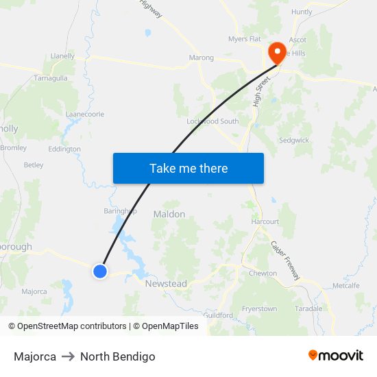 Majorca to North Bendigo map