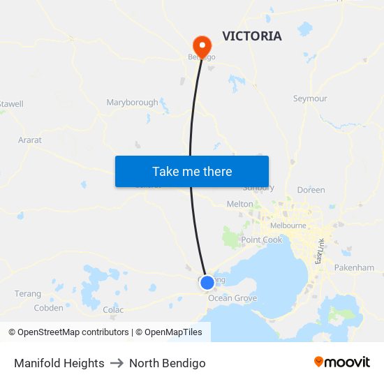 Manifold Heights to North Bendigo map