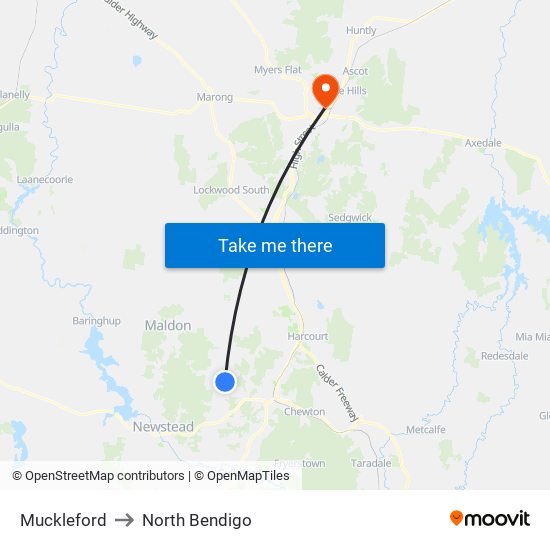 Muckleford to North Bendigo map