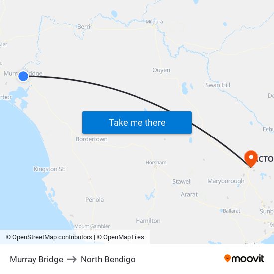 Murray Bridge to North Bendigo map