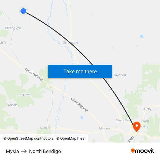 Mysia to North Bendigo map