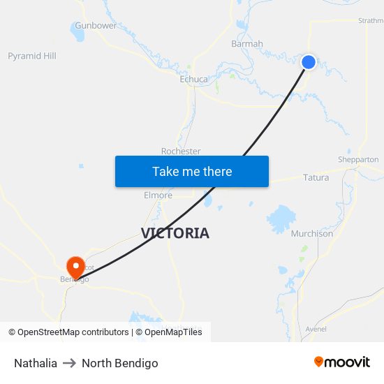 Nathalia to North Bendigo map