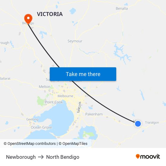 Newborough to North Bendigo map