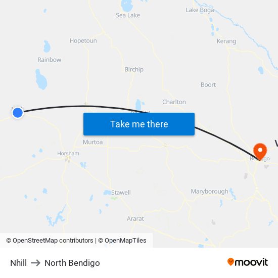 Nhill to North Bendigo map