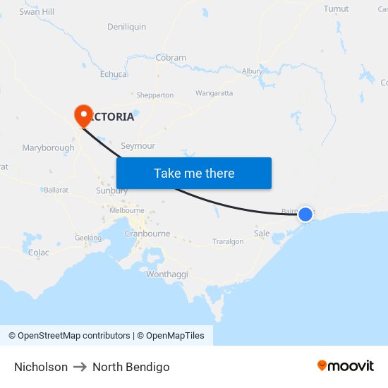 Nicholson to North Bendigo map