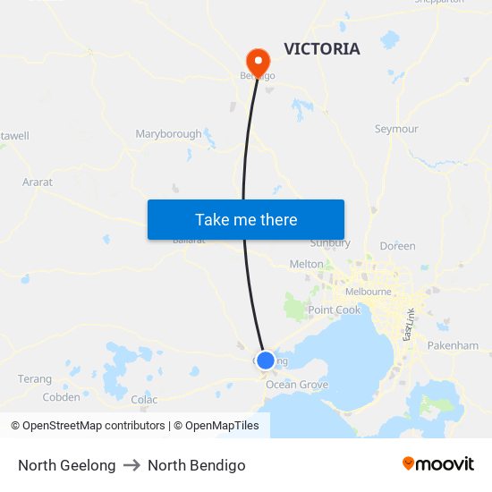 North Geelong to North Bendigo map