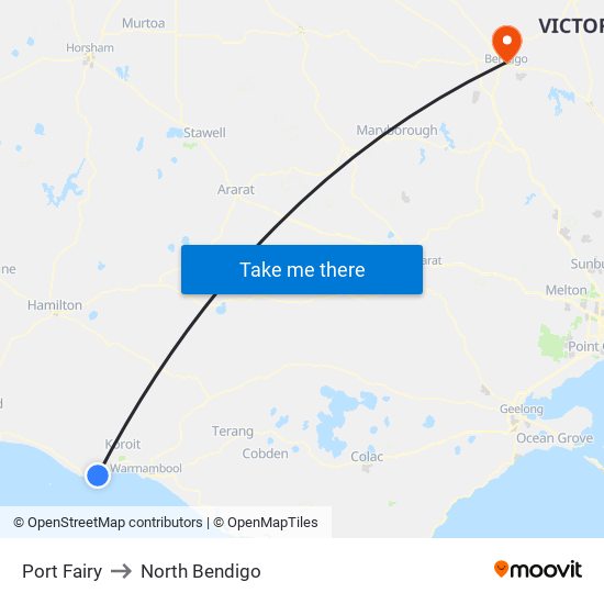 Port Fairy to North Bendigo map