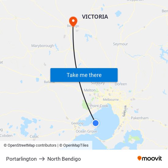 Portarlington to North Bendigo map