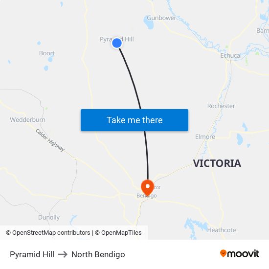 Pyramid Hill to North Bendigo map