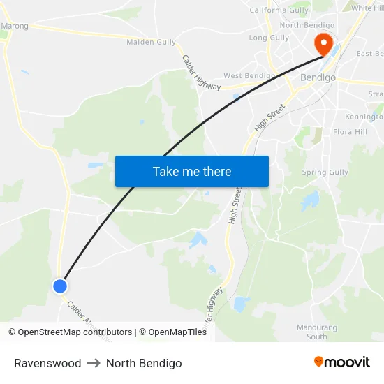 Ravenswood to North Bendigo map