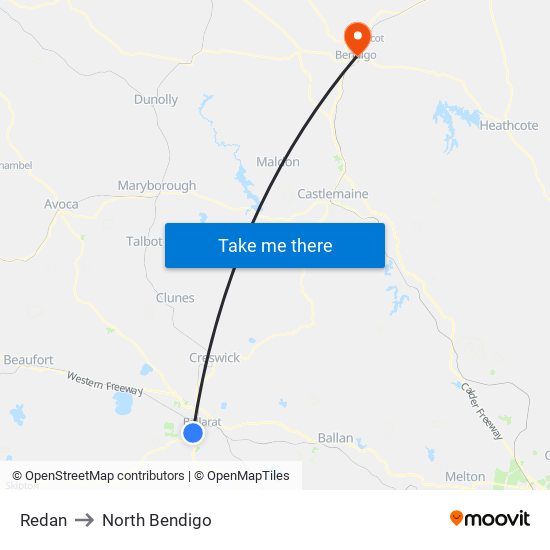 Redan to North Bendigo map
